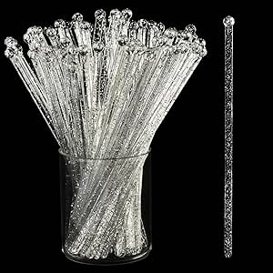 ALINK 50 Counts Silver Glitter Plastic Swizzle Sticks, Crystal Cake Pops, Cocktail Coffee Drink Stirrers, 7.24 Inch