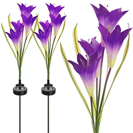 Sorbus Solar Light Flower Lily Stakes, Outdoor LED Garden Flowers for Night Lighting, Solar Path Walkway, Lawn, Garden, Pond, Patio, Gravestones, Special Occasions, etc (2-Pack,Purple)