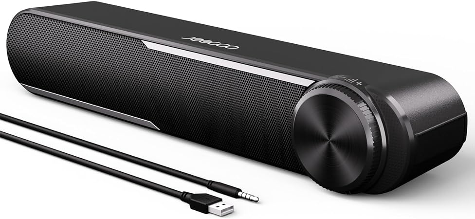 Jeecoo A30 Computer Speakers for Desktop Monitor, 13.78in Mini PC Speaker Sound Bar - Clear Loud Sound, Wired USB-Powered w/3.5mm AUX, Big Dial Volume Control - Laptop Tablet Compatible