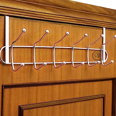 CANWAY Stainless Steel No Drill Over The Door Hanger with 12 Hook for Home and Office (Silver Pack of 1)