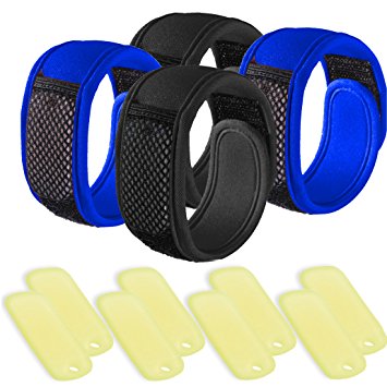 NextGen Outdoors Mosquito Repellent Bracelets DEET FREE (4-Pack) with Extra Refills (Black(2) Blue(2))