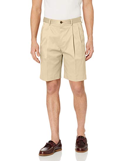 Amazon Brand - BUTTONED DOWN Men's Relaxed Fit Pleated 9" Inseam Chino Short, Supima Cotton Non-Iron