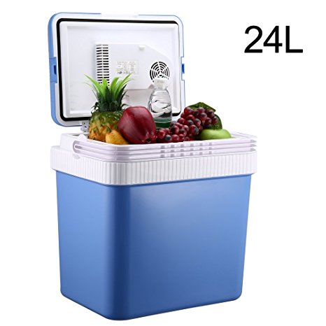CATUO Car Refrigerator Freezer, 24L Portable Travel Cooler & Food Warmer with Car and House Plug, Security Removable Lid for Office, Home, Road Trip, Camping and Picnic