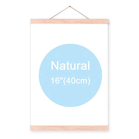 lieomo 16" Natural Wood Magnetic Frame Poster Print Artwork Canvas Hanging Quilt Clip Hanger-Natural Color