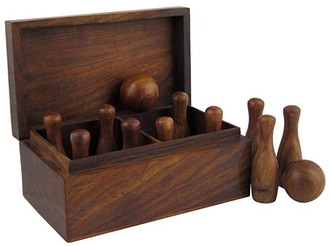 Games Bowling Set in Wood 2 Pins and 10 Balls in Box