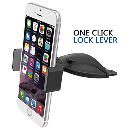 Car Mount, Apps2Car Universal CD Slot Car Mount Auto Phone Holder for Cell Phone Mobile Phone Smartphone, fits iPhone 6S / 6S Plus / 6 / 6 Plus / SE / 5S / 5 / 5C / 4S, Samsung Galaxy S7 / S7 Edge / S6 / S6 Edge / S5 / S4 / Note 5 / Note 4 / Note 3, LG V10 / G5 / G4 / G3, Sony Z5 / Z4 / Z3 / Z2, Google Nexus 5X / 6P, Motorola G / X / Z, Nokia, HTC, iPod Touch and more. - 360 Degree Rotable, Compact Size, (Black)