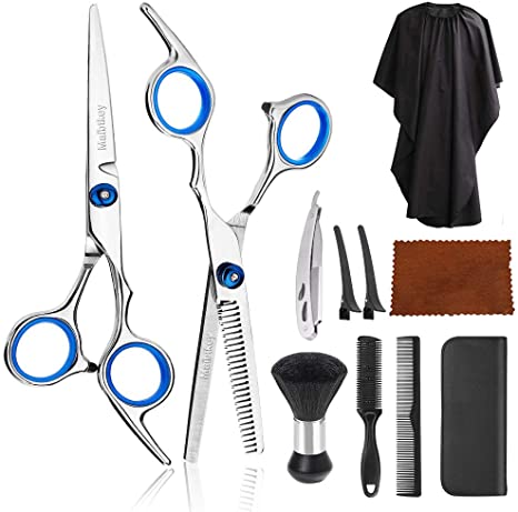 11Pcs Hair Cutting Scissors, Professional Hair Cutting Scissors Set, Hairdressing Scissors Kit Haircut Accessories,Comb,Cape,Clips, Razor,Stainless Steel Hair Cutting Shears Kit for Barber,Salon,Home