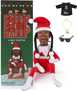 Snoop Dogg Snoop on a Stoop 2023 Christmas Elf Doll with Snoops Special Accessory, 12” Small Plush Toys, Includes Elf Toy, Extra Tshirt, Sunglasses and Necklace, Christman Gifts for Men & Women.