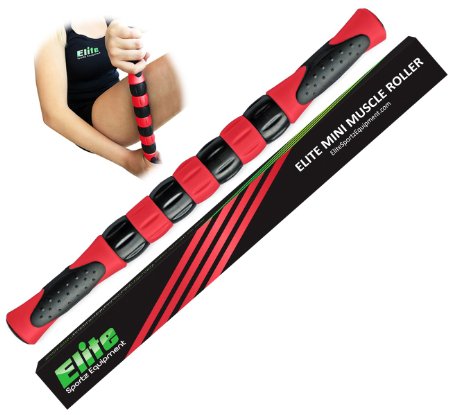 The Elite Leg Roller Stick for Runners - Fast Muscle Relief from Sore and Tight Leg Muscles and Cramping - Red