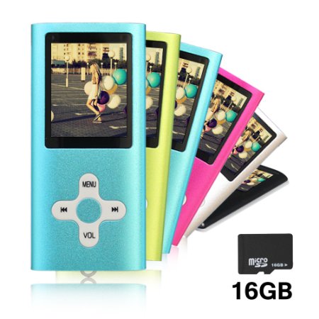 Goldenseller Blue Color Mp3  mp4 Music Video Media Player Portable Videos Player  Music Player  Voice Recording Player  16GB Micro SD Card