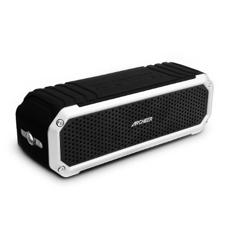 Bluetooth Speaker, Archeer Waterproof Speaker, Portable Bluetooth Speakers Outdoor Sport/Shower Wireless Speaker with Torch Flashlight, Hook, Microphone, 10W Drivers 12 Hour Playtime Portable Subwoofer Speaker Work for iPad, iPhone, Samsang, Android Smartphones, mp3 Players and Tablets, Silver