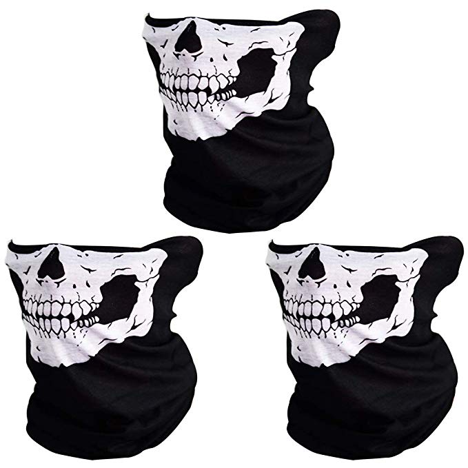 Rovtop 3 Pcs Black Seamless Skull Face Tube Mask, Motorcycle Face Mask