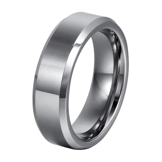 L-Ring 6MM Men's Tungsten Wedding Ring with Flat Top High Polished Beveled Edge, Size 6-12