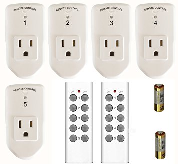 New Compact EtekDirect Wireless Remote Control Outlet Switch for Household Appliances and Devices (Battery Included) (Learning Code, 5 Pack 2 Remote)