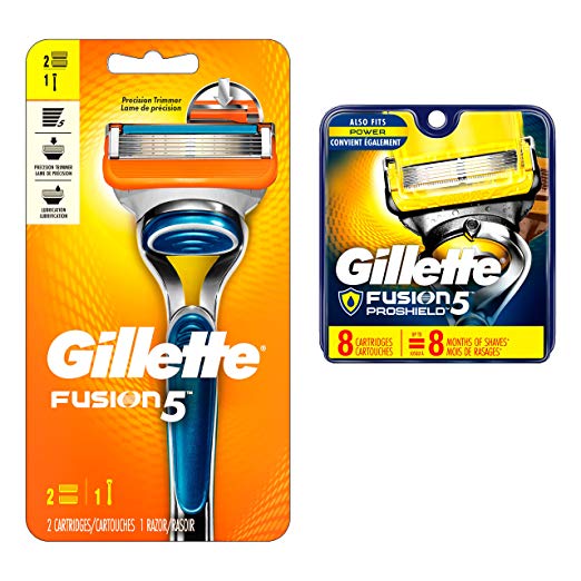 Gillette Fusion5 Men's Razor with 2 Razor Blade Refills   8 Count Gillette Fusion ProShield Men's Razor Blade Refills