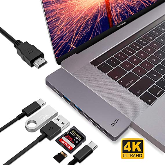 EKSA Thunderbolt 3 Hub, 7 in 1 USB C Hub Adapter Dongle for 2016/2017 MacBook Pro 13"15",USB C Adapter with 40Gbs Thunderbolt 3 Port, 4K HDMI, Type C Charging Port, SD/TF Card Reader and 2 USB 3.0Port