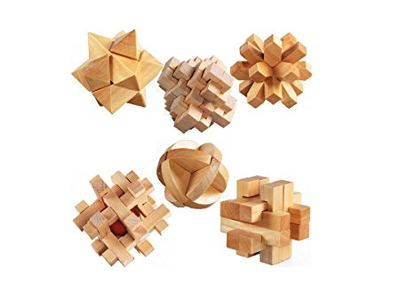 3D Wooden Cube Brain Teaser Puzzle-set of 6
