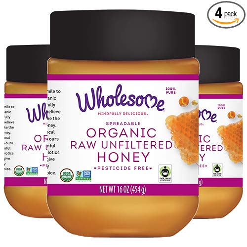 Wholesome Sweeteners Organic Raw & Unfiltered Honey Jar, (Pack of 12)