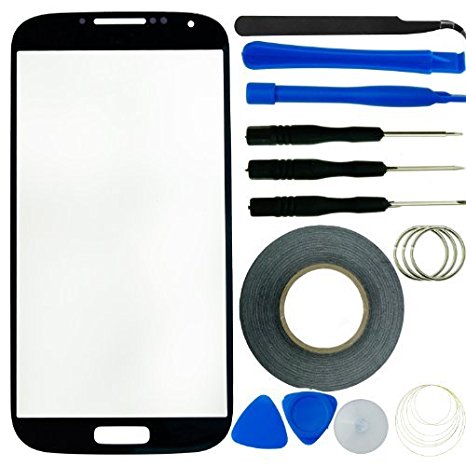 Samsung Galaxy S4 Screen Replacement Kit including 1 Replacement Screen Glass for Samsung Galaxy S4 i9500 / 1 Pair of Tweezers / 1 Roll of 2mm Adhesive Tape / 1 Tool Kit / 1 ECO-FUSED Microfiber Clean