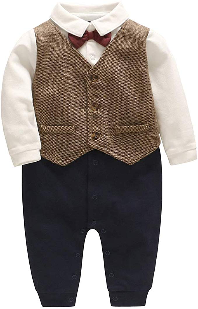 Xifamniy Baby Boy Tuxedo Dress Up Suits Formal Fancy Gentleman Onesie Romper Wedding Outfit for Infant Newborn