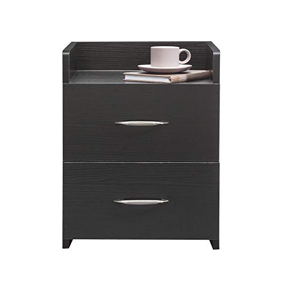 Laura James Bedside Table Nightstand Unit Cabinet/with 2 Drawers Premium (Black)