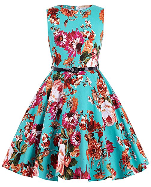 GRACE KARIN Girls Sleeveless Vintage Print Swing Party Dresses