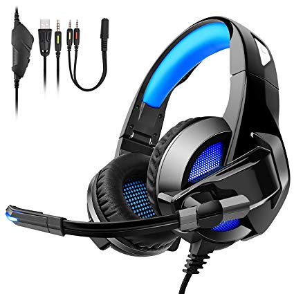 Gaming Headset for PS4, TENSWALL Comfortable Over-Ear Foldable Gaming Headphones with Mic LED Light Noise Cancelling & Volume Control for Xbox One, Nintendo Switch, PC, Laptop, Mac, Tablet