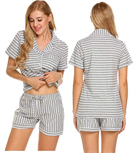Hufcor Women's Striped Sleepwear Short Sleeve Pajama Set with Pj Shorts(XS-XXL)