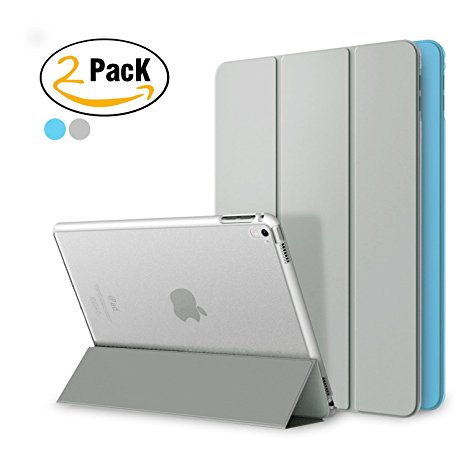 iPad Pro 9.7 Case (2-Pack), ICESMART The New Lightweight Smart-Shell Stand Cover For Apple iPad Pro 9.7 inch Back Protector 2016, Ultra Slim Model With Auto Sleep/Wake ( Grey/Light Blue )