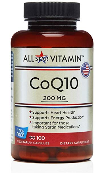 All-Star Vitamin, CoQ10 200 MG, 100 Vegetarian Capsules 10% Free, Heart Health, Energy, Recommended for Statin Users, Non-GMO, Gluten Free,