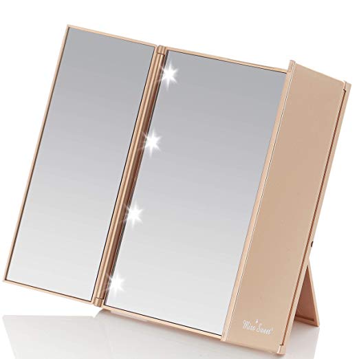 Miss Sweet Compact Mirror Tri-fold Mirror Travel Mirror (Gold)