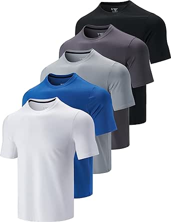 5 Pack Men’s Active Quick Dry Crew Neck T Shirts | Athletic Running Gym Workout Short Sleeve Tee Tops Bulk