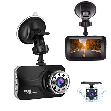 Dual Dash cam 1080P Full HD Front and Rear Camera for Cars, Driving Recorder with IR Sensor,170 Degree Wide Angle, 3 inch LCD Screen G-Sensor, WDR, Night Vision, Loop Recording WDR, Motion Detectio