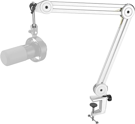 FIFINE Microphone Boom Arm Stand, Metal Heavy Duty Mic Stand, Scissor Suspension Adjustable Boom Arm for Podcast Recording Streaming Gaming, with Desk Clamp, 5/8" Screw, Cable Ties-BM63 White