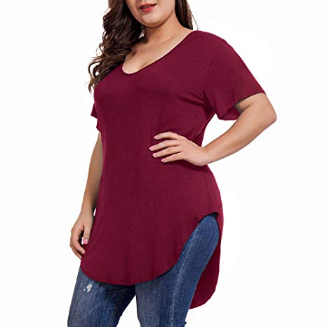 NUONITA Women's Plus Size T Shirt Top Short Sleeve Casual Flowy Tunic Loose Tee for Leggings