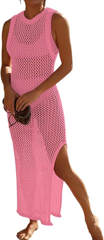 Bsubseach Crochet Cover Ups for Swimwear Women Hollow Out Swimsuit Coverup Backless Bikini Beach Dress