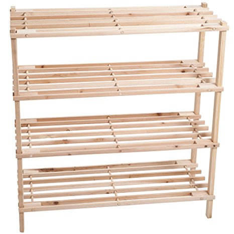 Wood Shoe Rack, Storage Bench – Closet, Bathroom, Kitchen, Entry Organizer, 4-Tier Space Saver Shoe Rack by Lavish Home