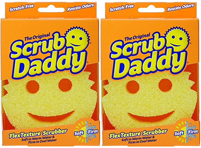 The Original Scrub Daddy - FlexTexture Sponge, Soft in Warm Water, Firm in Cold, Deep Cleaning, Dishwasher Safe, Multi-use, Scratch Free, Odor Resistant, Functional, Ergonomic, 2ct