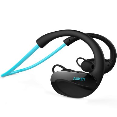 AUKEY Bluetooth Headphones, Wireless Sport Earbuds with Build-in Microphone, 8 Hours Playtime for iPhone, iPad, Samsung & More - Blue