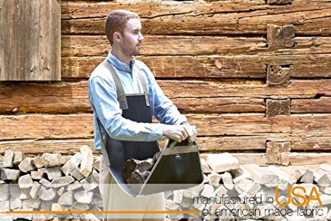 American-made Backsaver Firewood Apron (7-10D) Is the More Confortable Way to Transport Firewood. Made of Stylish but Tough Polyester Army Duck Fabric. Black Fabric with Silver Trim.