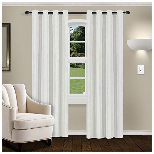 Superior Linen Textured Blackout Curtain Set of 2, Thermal Insulated Panel Pair with Grommet Top Header, Classic Natural Look Room Darkening Drapes, Available in 4 Lengths - White, 52”x96” each