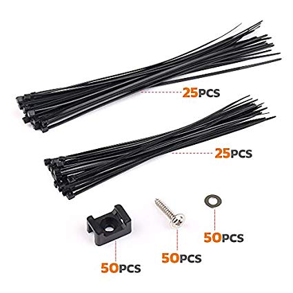 50pcs 6” and 8’’ Cable Ties Nylon Zip Ties Self Adhesive Cable Tie with 50pcs 9.0mm Cable Tie Base Saddle Type Mount Wire Holder Deep Thread Pan Head Screws Black