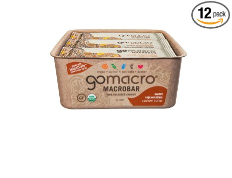 GoMacro MacroBar, Organic Vegan Nutrition Bar, Cashew Butter, 2.0 oz (Pack of 12)