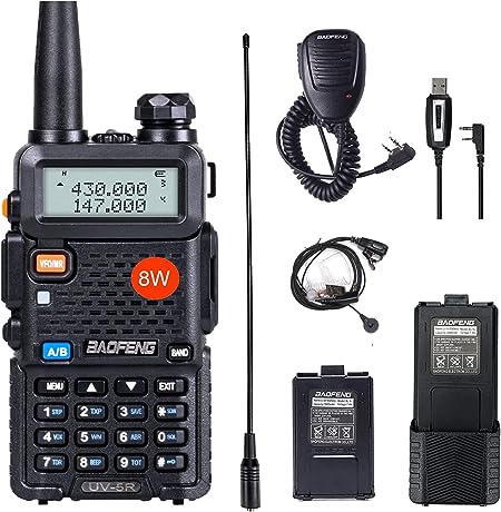 BAOFENG UV-5R 8W Ham Radio BAOFENG Walkie Talkie with Rechargeable 3800mAh Battery Long Antenna Programming Cable Hand Mic and Earpiece