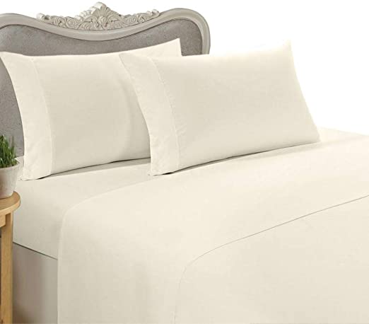 6pc 600 Thread Count Egyptian Cotton Sheet Set with 4 PILLOW CASES, Queen, Ivory Solid