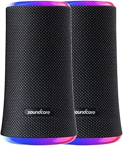 Soundcore Flare 2-20W Wireless Portable IPX7 Waterproof Bluetooth Speaker, 360° Immersive Sound, Music Driven Lightshow, PartyCast (Connect up to 100 Speakers), 12-Hour Playtime (2-Pack, Black)