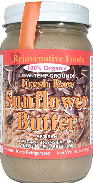 Fresh Raw Smooth Organic Sunflower Seed Butter Pure Rejuvenative Foods Low-Temp-Ground Artisan-Ayurvedic-Vegan In-Glass Vitamin-Protein-Antioxidant-Mineral-Nutrition USDA-Certified-Organic-16oz