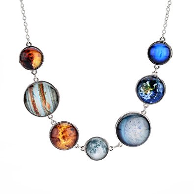7 Planet Necklace Sun Moon Galaxy Space Necklace Dangle Planets Solar System Charm Necklace for women