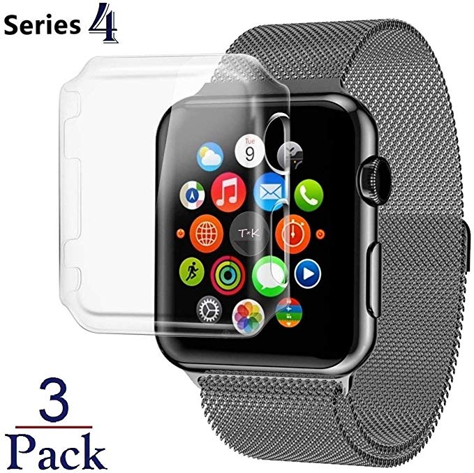 Josi Minea x3 Pcs Protective Snap-On Case with Built-in Screen Protector - Shockproof & Anti-Scratch Shield [ PC Hard Clear ] Thin Cover Compatible with Apple Watch Series 5 & 4 [ 44mm - 3 Pack ]