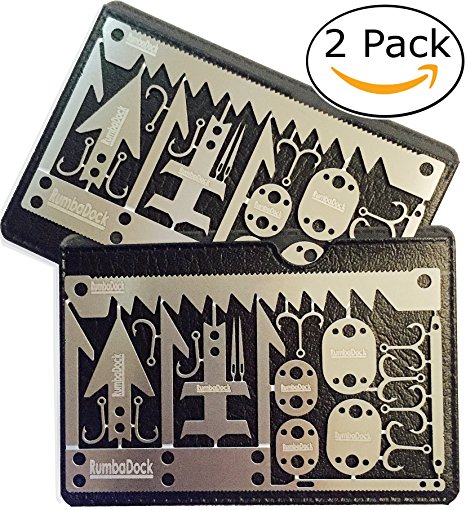 Survival Gear Credit Card Multi Tool (2 Pack) -Best Bug Out Bag Shtf Camping Multipurpose EDC Multitool - Fishing Hooks; Arrowheads; Saws, Hunting Survival Kit, Disaster Preppers Emergency Gift Idea